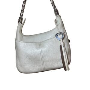 Brighton Pearl Leather Barbados Hobo Shoulder Bag Braided Strap Cream
